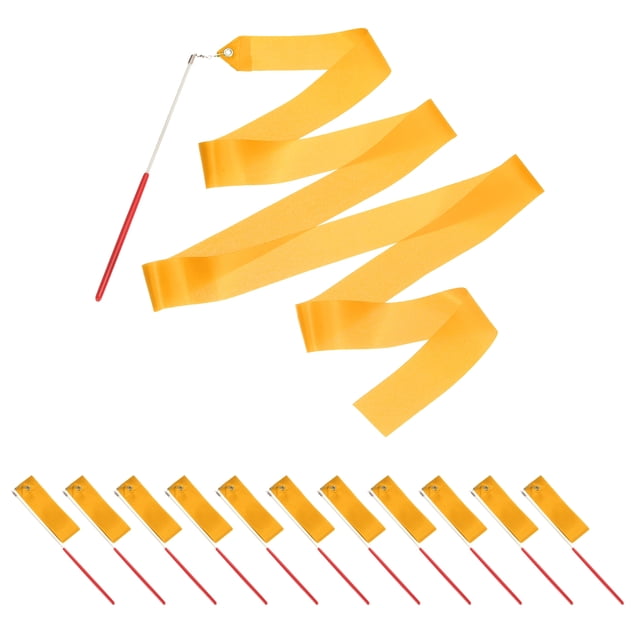 Uxcell Dance Ribbons, Gymnastics Dance Streamers with Non-Slip Wand Dance Flag Orange Yellow