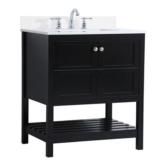 30 inch Single Bathroom Vanity in Black with Backsplash