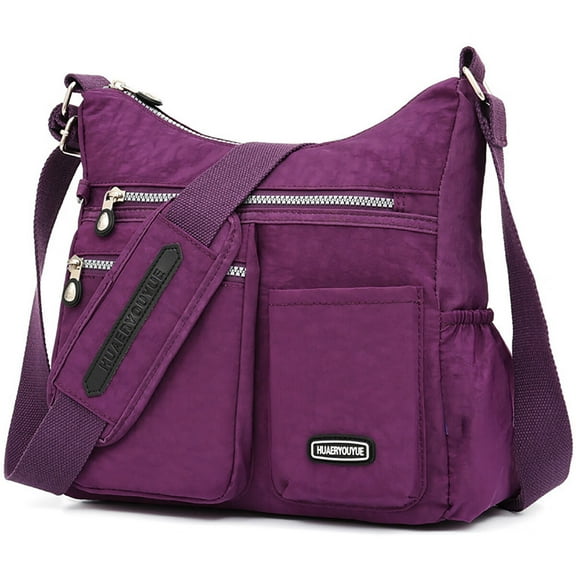 AOUNQ Crossbody Bags for Women Waterproof Hobo Purse Handbag Multi-Pocket Shoulder Bag Nylon Travel Messenger Bag,Purple