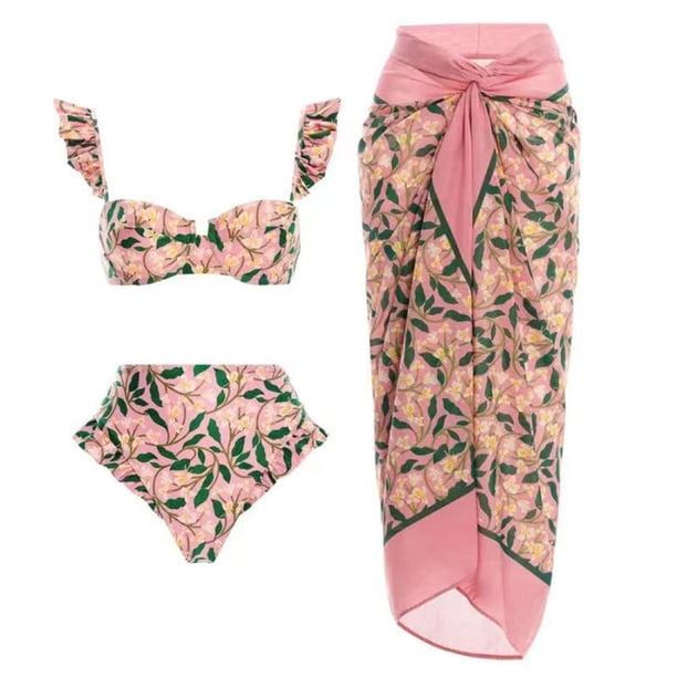 MKLEKYY Trajes De Baño New Swimsuit Digital Printed Mesh Skirt Two Piece Set For Women In Bikini