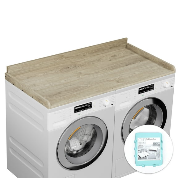 Washer Dryer Countertop, Laundry Countertop over Wooden Washer and Dryer for the Top with Non-Slip Pads, Laundry Hamper Counter Storage Organization 54"W x 27.5"D (Oak)