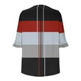 thumbnail image 4 of ZQUUVOU Womens T-Shirts Stripe Printed 3/4 Ruffle Sleeved V-Neck Summer Tops(Red,S), 4 of 5