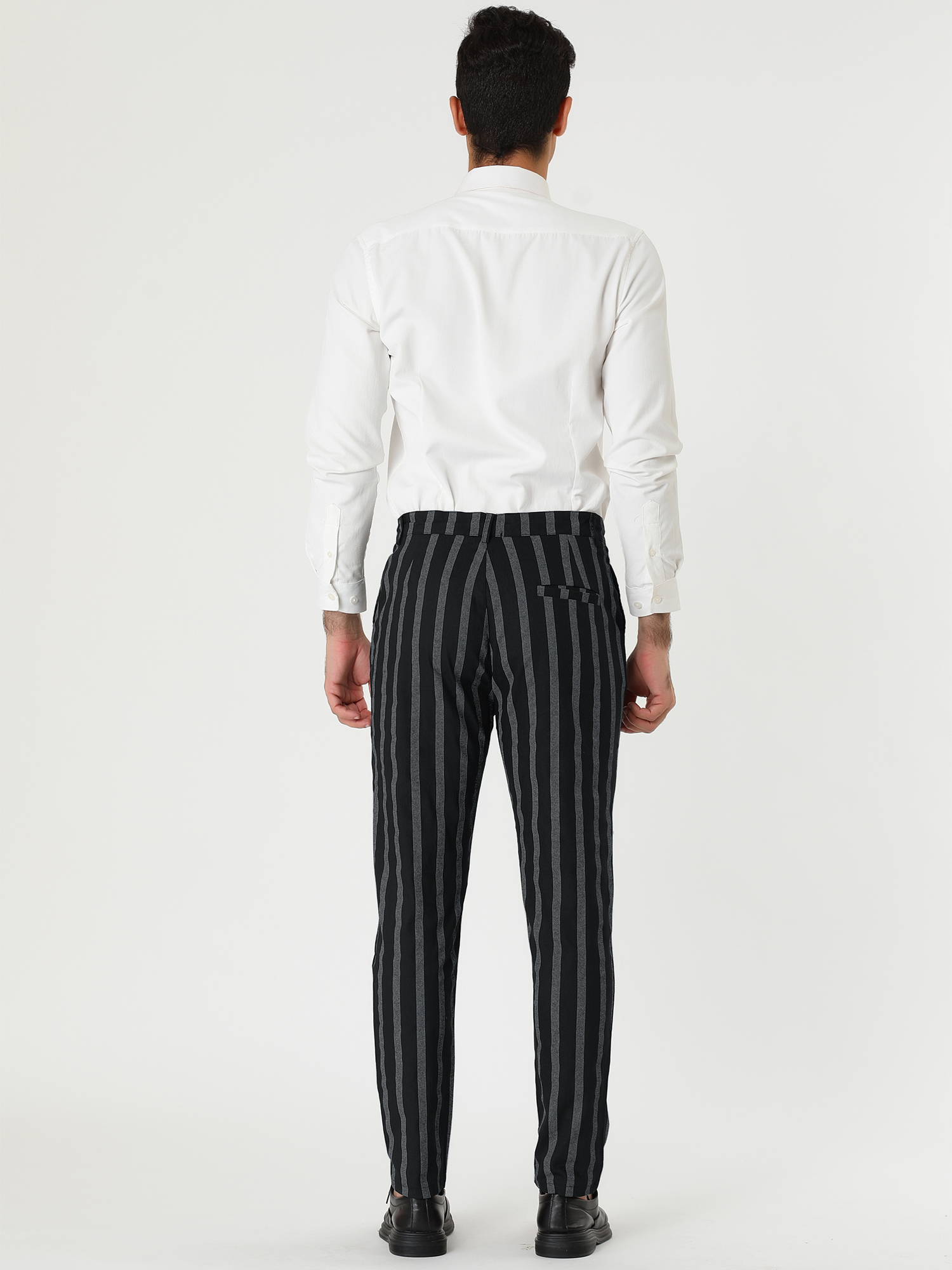 Unique Bargains Men's Casual Striped Dress Pants Slim Fit Contrast Color Suit Trousers 38 Black