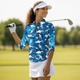 thumbnail image 4 of Uorisanigo Cute Shark Athletic Polo Workout Tops for Women Casual Versatile Women's Dry-Fit Golf Polo Shirts Fashion 3/4 Roll Sleeve Zip Up Collar Outing Wear for Workout Sports, 4 of 7