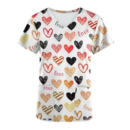

LWZWM Nurse T Shirt Women Funny Nurse Life Tee Vintage Nurse Day Gifts V Neck Tops Short Sleeve Tee Valentines Day Scrubs Pocket Shirt Heart T Shirt Love Blouse Black M
