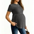 thumbnail image 5 of HongQid Women's Ruffle Hem Maternity T Shirt Short Sleeve Crewneck Ribbed Knit Peplum Tee Tops, 5 of 8