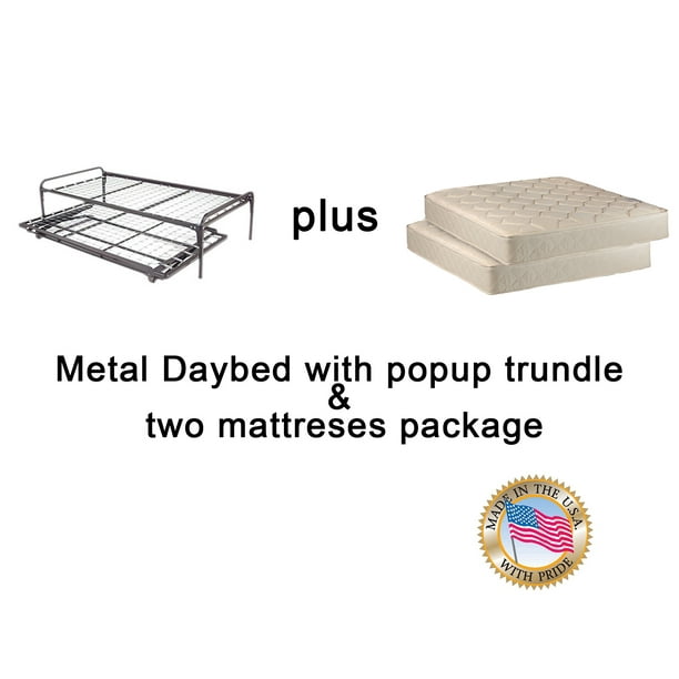 Metal Day Bed Daybed Frame Pop Up 33 Trundle With Great Firm Mattresses Included Package Deal Walmart Com Walmart Com