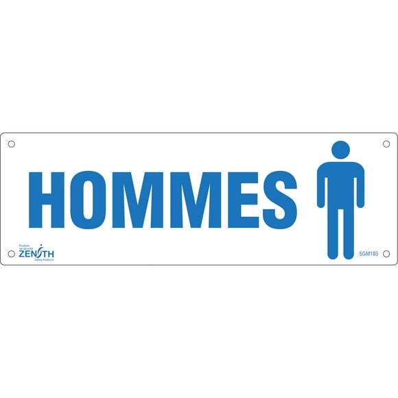 Hommes Sign, 4" x 12", Plastic, French with Pictogram