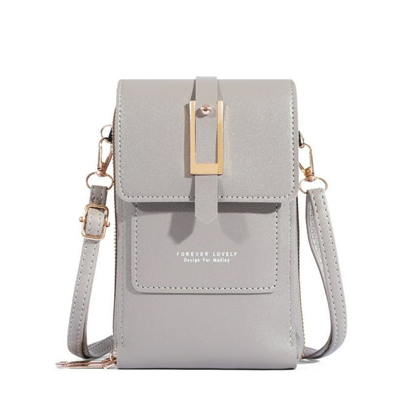 Touchscreen Phone Purse, Mini Leather Crossbody Bag with Clear Window, Lightweight Shoulder Handbag Wallet for Women Multiple Card Slots, Gray