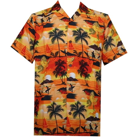 Hawaiian Shirt 43 Mens Allover Scenic Party Aloha Holiday Beach Orange 4XL
