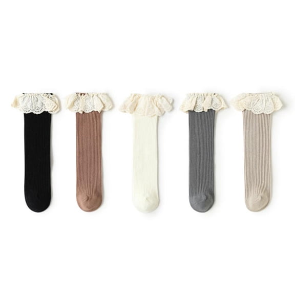 Baby Toddlers Girls Knee Socks Cotton Princess Style Ruffles Lace Top Frilly Mesh Socks Pack Dress Socks
