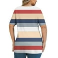 thumbnail image 4 of Blouse à Rayures Grande Taille Col en V Croisé devant - Manches Courtes Coupe Ample Décontractée Habillée Surdimensionnée, Kaki, 4x-Grand, 4 of 5
