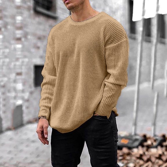ZKCCNUK Men Autumn Winter Long Sleeve O Neck Solid Sweater Top Tee Blouse