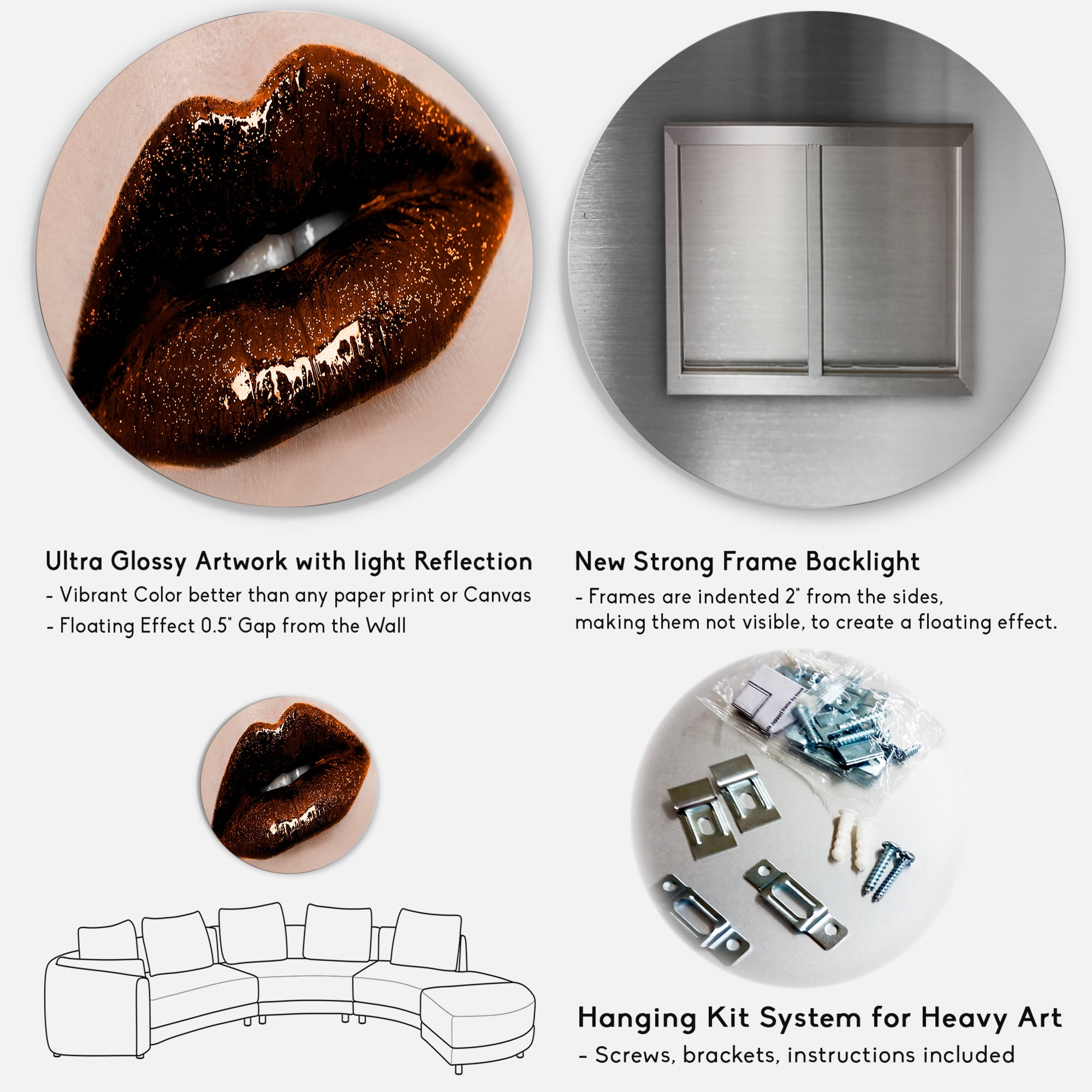 Designart 'Close-Up Of Gorgeous Female Lips II' Modern Circle Metal Wall Art 36x36 - Disc of 36