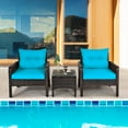thumbnail image 3 of Gymax 3PCS Patio Outdoor Rattan Furniture Set w/ Coffee Table Turquoise Cushion, 3 of 10