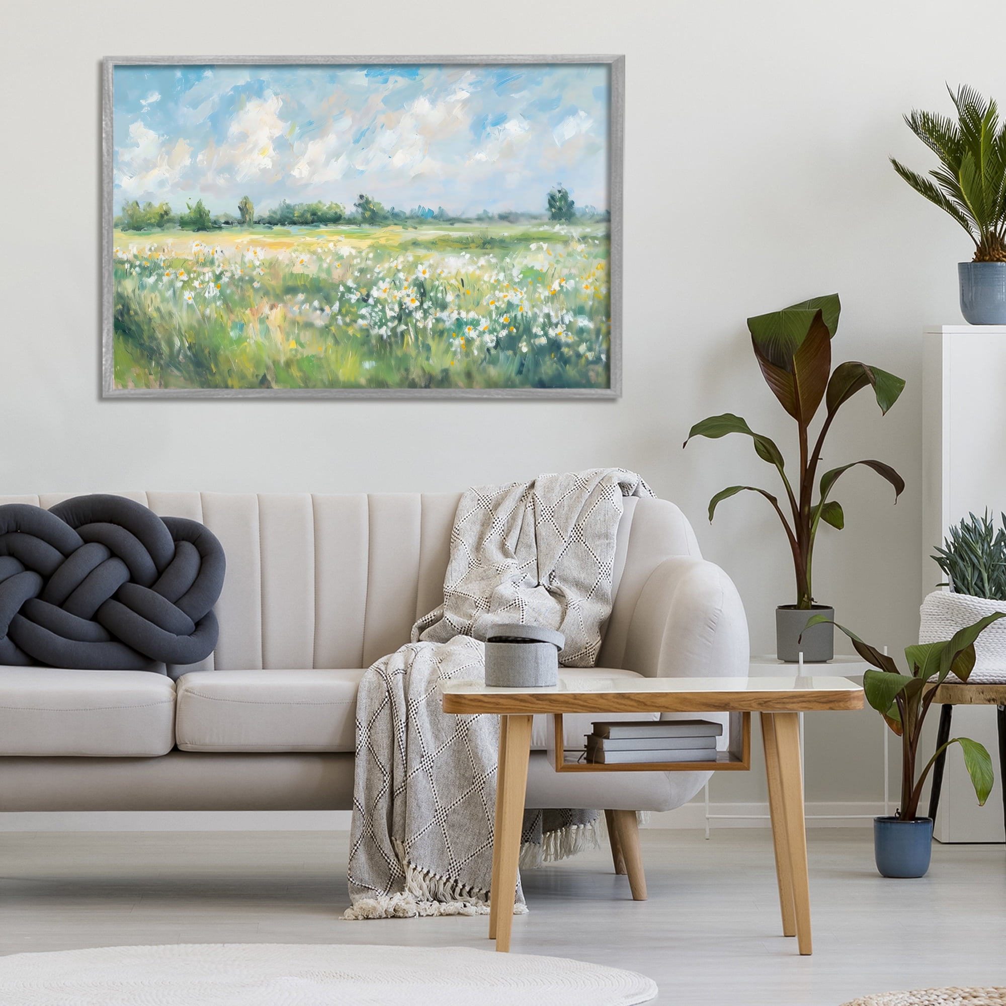Stupell Industries Daisy Field Landscape Impression Gray Framed Giclee Art, design by Creative Studio
