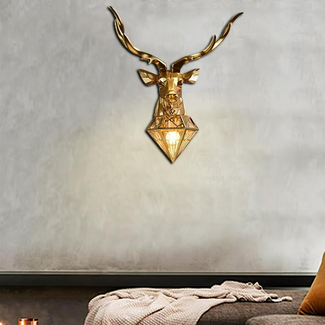 Art Deer Head Lámpara de pared Escultura de pared Accesorio Pantalla de material acero inoxidable Animal Sconces Luz para cocina, loft, salón, pasillo,