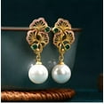 thumbnail image 3 of EOEMY Jade Enamel Pearl Dangle Earrings Boho Flower Dainty Gemstone 18K Gold Plated, 3 of 4