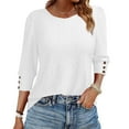 thumbnail image 2 of 3/4 Sleeve Tops for Women Crew Neck Casual Summer Solid Color Blouse Tunic Pullover Tops, 2 of 6