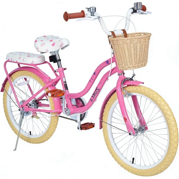 Ambifirner Bike:20 Inch Bike Princess Style Small Bicycle Adjustable Seat with Doll-Seat & Basket Pink