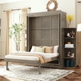 thumbnail image 3 of Bed Frame Rotating Queen Murphy Bed with Hidden Wall Cabinet, Dual 3-Tier Side Shelves, Convertible Desk, Extra Storage Racks, Space-Saving Multifunctional Wall Bed for Home Office &Small Rooms, Gray, 3 of 8