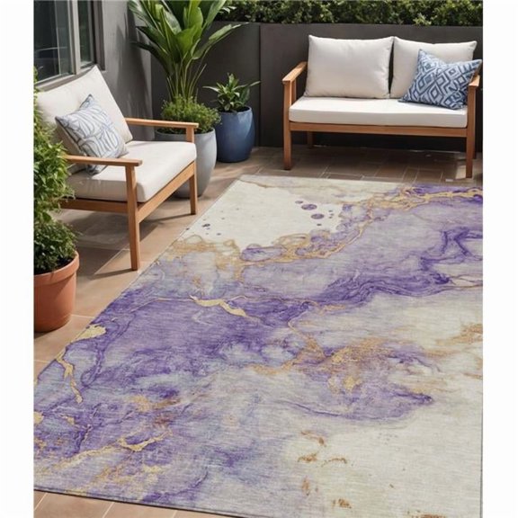 HomeRoots 631886 5 x 8 ft. Purple & Gold Abstract Washable Indoor & Outdoor Rectangle Area Rug