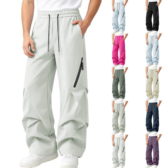 Dvprdro Wide Leg Sweatpants for Men Elastic Waist Drawstring Casual Athletic Sweat Pants Loose Fit Stretch Trousers Fashion Workout Joggers with Zipper Pocket