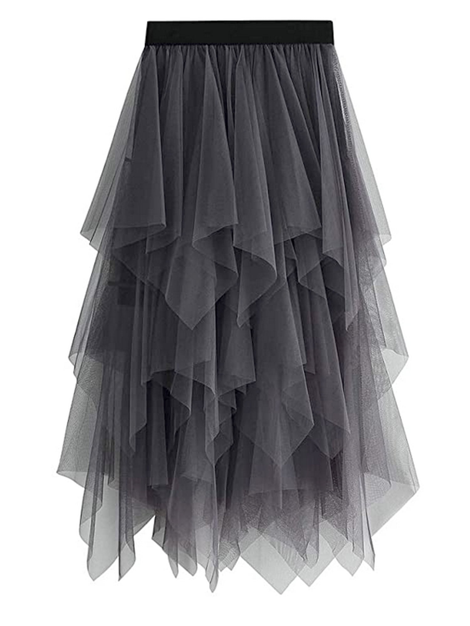 Women 's Elastic High Waist Tutu Tulle Skirt A Line Long Layered Prom Wedding Party Midi Skirts 