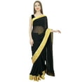 thumbnail image 5 of Atasi Solid Black Georgette Saree Indian Women's Casual Sari With Blouse Piece, 5 of 8