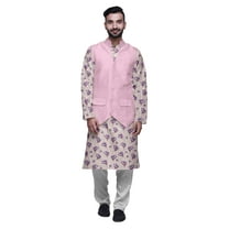 Atasi Printed Kurta Pajama Jacket Set Mandarin Collar Traditional Ethnic Shirt