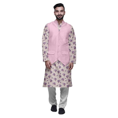 

Atasi Cotton Mens Kurta Pajama With Jacket Indian Mandarin Ethnic Wear Set