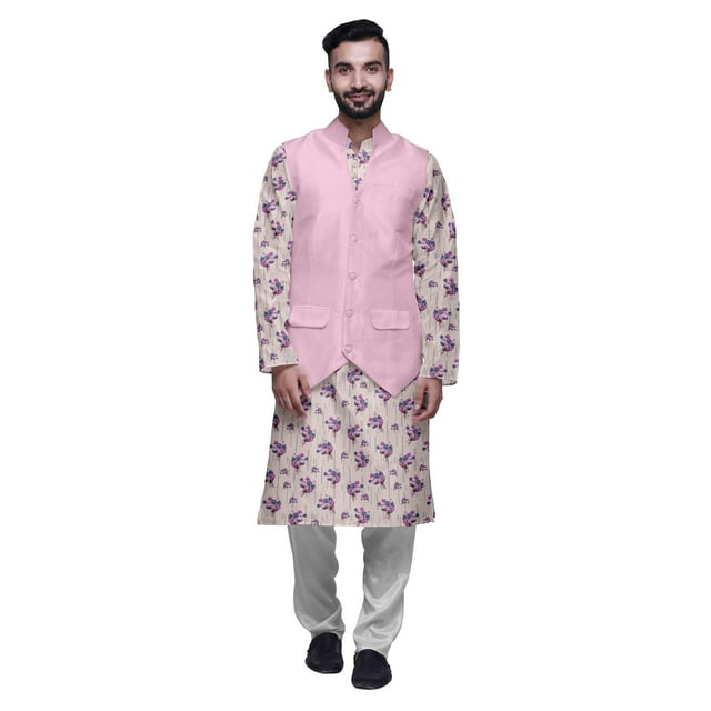 Atasi Ensemble Kurta Pyjama Imprimé Veste Col Mandarin Chemise Ethnique Traditionnelle