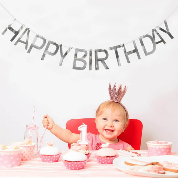 LABSERRON Happy Birthday Decorations Silver Sequins Banner Rectangular For Party Hosts 1Set
