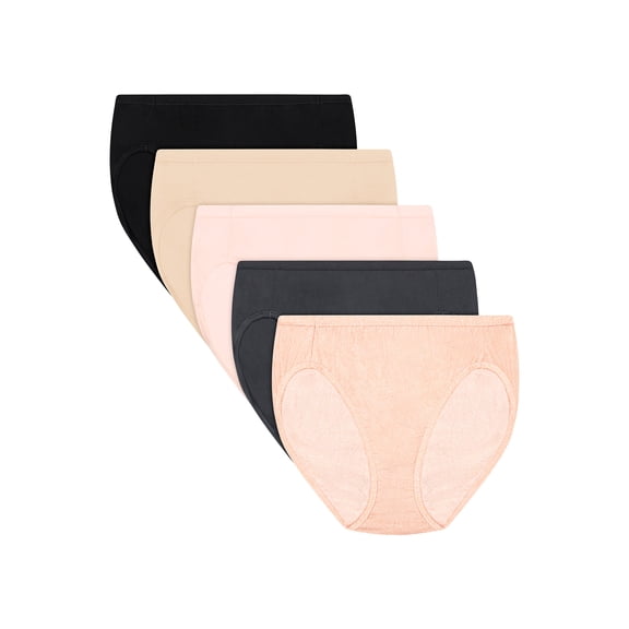 Hanes Ultimate ComfortSoft Women's Underwear High Cut, 5-Pack, Cotton Stretch Black/Soft Taupe/Light Buff/Moonlit Sky Grey Heather/Blush Zebra 6