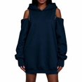 thumbnail image 2 of Womens Hooded Sweatshirt Drop Sleeve Soft Comfort Relaxed Fit Front Pocket Y2K Street for Casual Wear Navy,XXL, 2 of 6