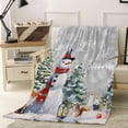 thumbnail image 2 of Winter Christmas Snowman Throw Flannel Blanket 32x48In Gray Xmas Tree Fox Squirrel Super Soft Cozy Bed Blanket, Lightweight Plush Fuzzy Bed Throw for Bedroom Sofa Couch Living Room, 2 of 4