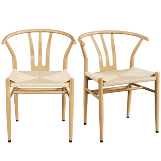 Alden Design Mid-Century Metal Dining Chairs, Woven Hemp Seat, Set