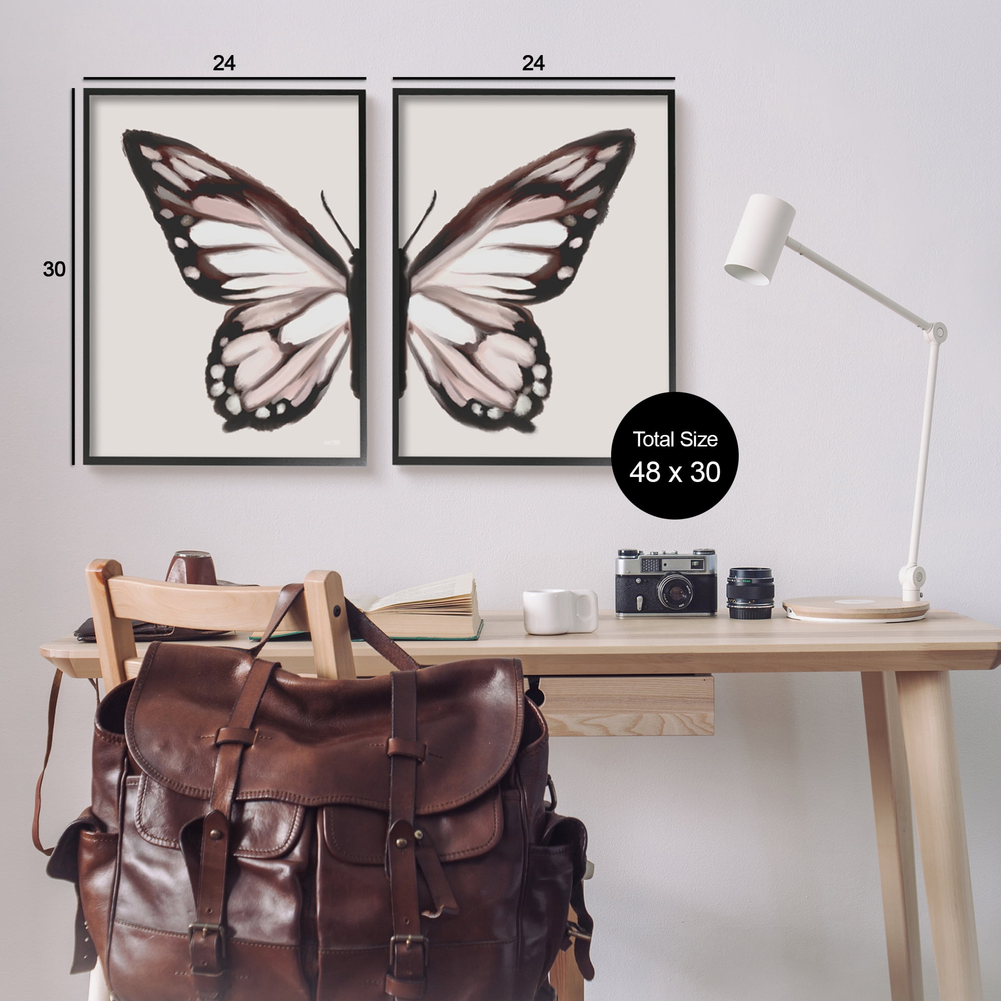 Stupell Muted Symmetrical Butterfly Wings Animals & Insects Painting Black Framed Art Print Wall Art, Set of 2