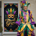 thumbnail image 5 of Feather Decorated Mardi Gras Banner Jeweled Mask Festival Backdrop Purple Green Gold Ornate Design Celebration Display for Mardi Gras Party Carnival Celebration Festive Gathering, 5 of 7