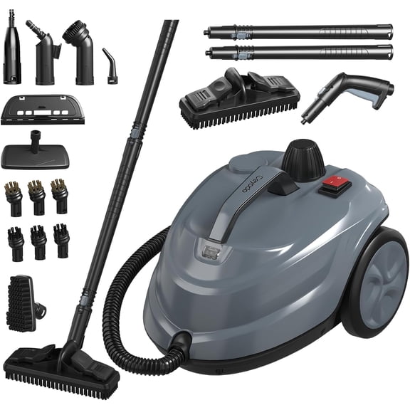 Steam Cleaner Powerful Heavy Duty Canister Steamer with 34 Accessories Mop 16.4 Ft Extra-Long Power Cord for Home Floor Cleaning Grout Upholstery Car Detailing Grey