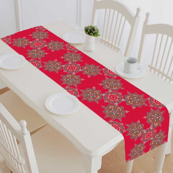 PKQWTM Damask Vintage Ornamental Cotton and Linen Table Runner Kitchen Dining Room Supplies Size 14x72 Inch
