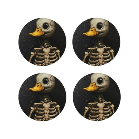 

Fuzoiu Duck Bones Print Leather Coasters Set Drink Coasters Set of 4 for Tabletop Protection Durable PVC Coasters Home Décor and Housewarming Gift-Round Shape