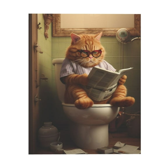 A Garfield Cat With Glasses Sits On The Toilet Reading The Newspaper (1) Canvas Frameless Painting Wall Art Painting Suitable For Dormitory Bedroom Living Room Toilet Decoration