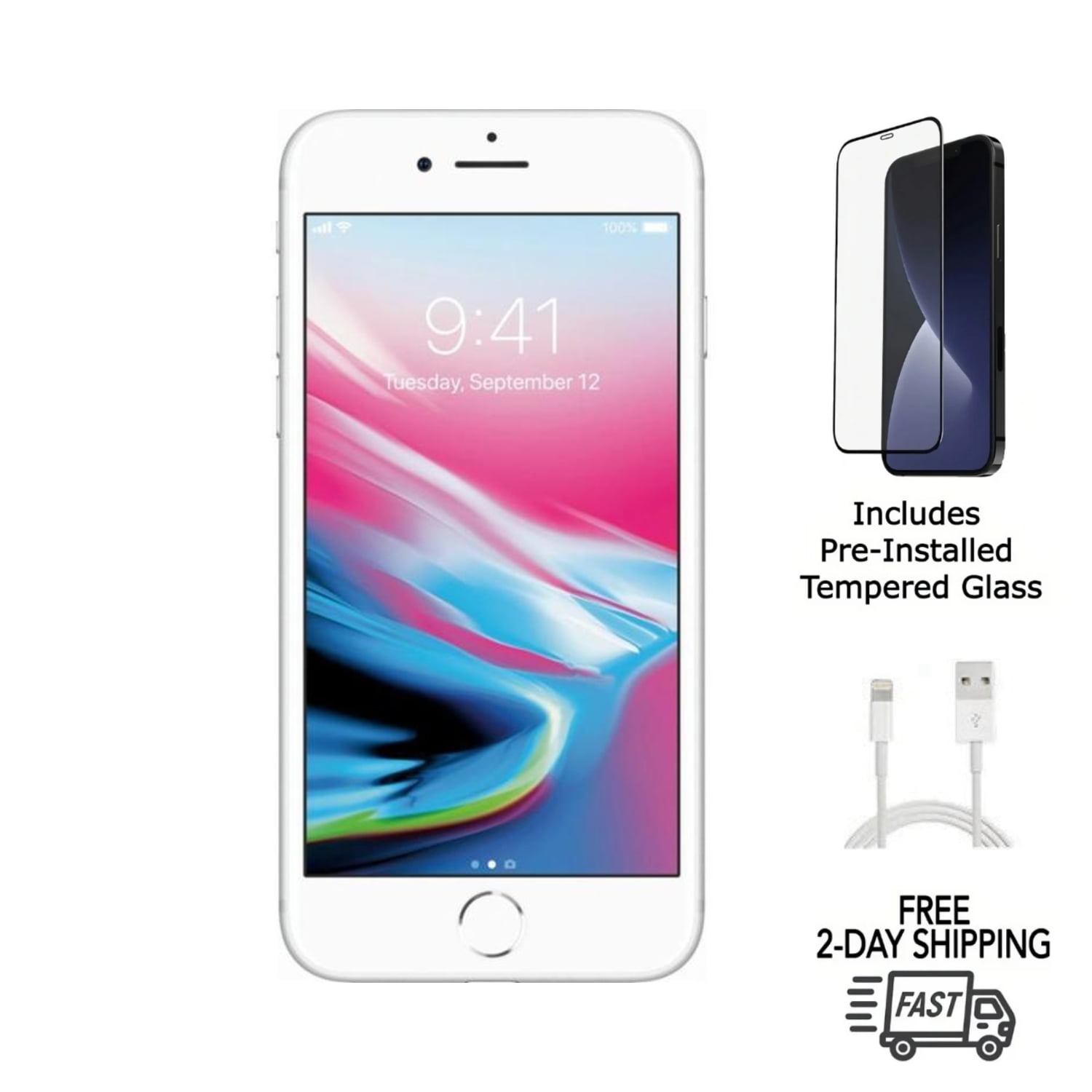 Apple iPhone 8 64GB (Unlocked) with Pre-Installed Tempered Glass