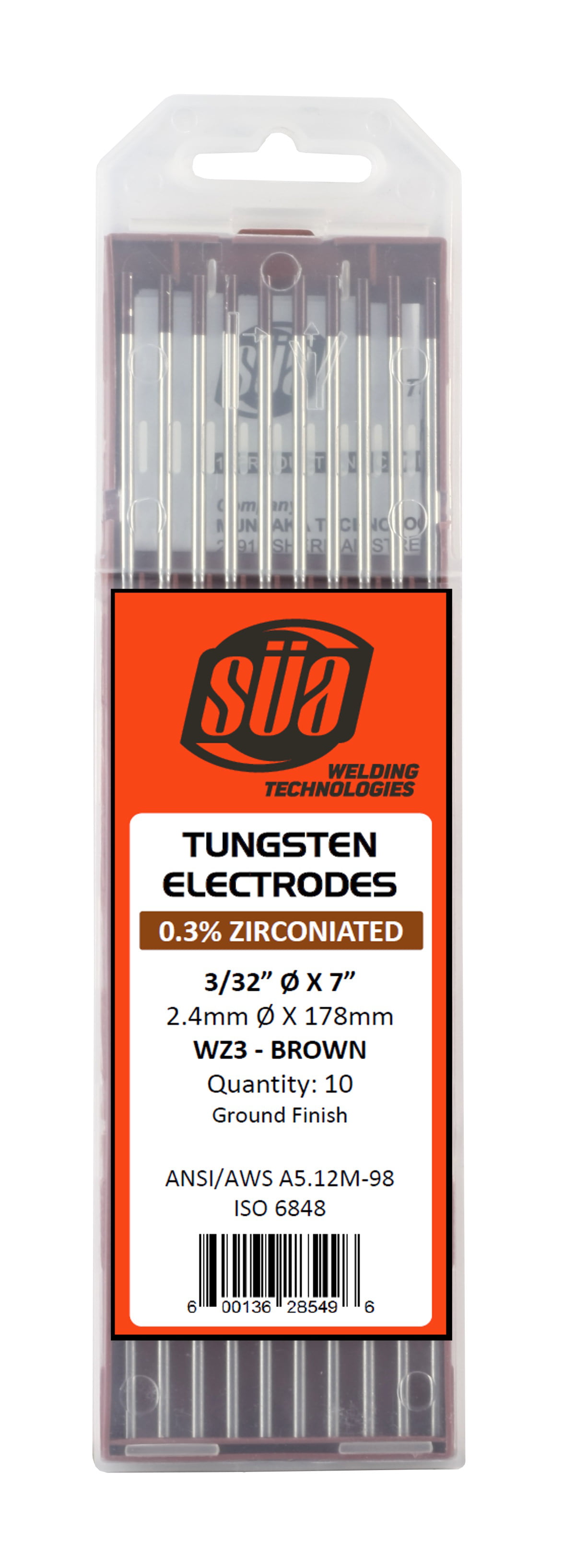 Amplify™ Brand Zirconiated Tungsten Electrode 1/16" diameter 10 Pack 
