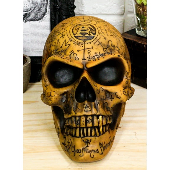 Ebros Alchemy Alpha Omega Ancient Mystical Symbols Skull Sharp Canine Figurine