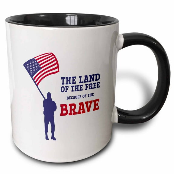 3drose, Man with the American Flag. the Land of the Free, Brave. Patriotic, 15oz Two-tone Black Mug