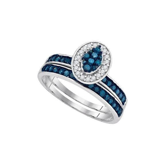 Diamond Princess 10kt White Gold Womens Round Blue Color Enhanced Diamond Bridal Wedding Ring Set 1/2 Cttw