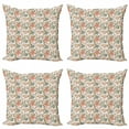 thumbnail image 1 of Flower Throw Pillow Cushion Case Pack of 4, Bloom Petals Vintage Rose Petals in Earth Tones Classic Oriental Flourish, Modern Accent Double-Sided Print, 4 Sizes, Pale Brown Coral Teal, by Ambesonne, 1 of 2