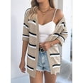 thumbnail image 3 of Women Open Front Knitted Crochet Cardigan Short Sleeve Sweater Casual Loose Comfy Light-Weight Kimonos Top Khaki XL, 3 of 8